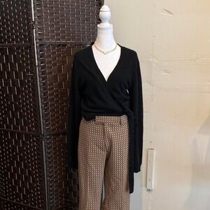 WAREHOUSE Angora & Lambswool Side-Tie Wrap Sweater Black Ballerina Top Size M